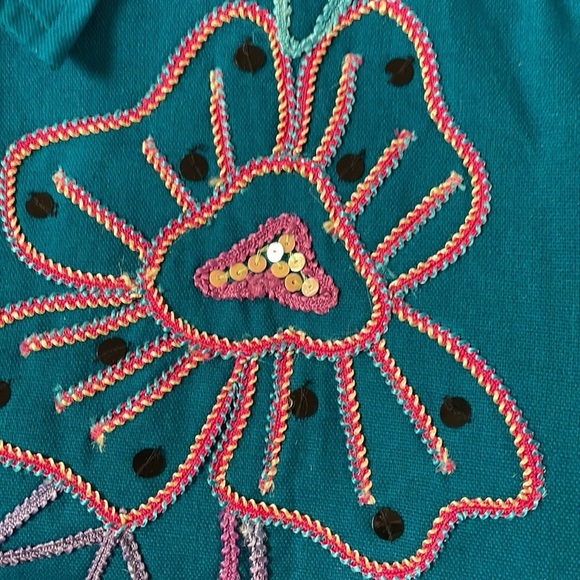 Alex Kim Floral & Applique Embroidered Jacket, PXL, deep turquoise, pink lining - Picture 4 of 12